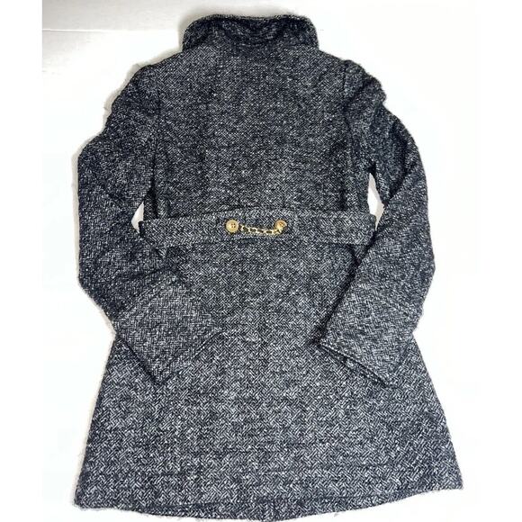 Juicy Couture Coat Size 4 Black 100% Wool Tweed Mid-Length Gold Buttons Classic - Picture 11 of 16